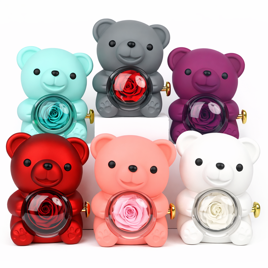 Eternal Rose Bear With Engraved Necklace