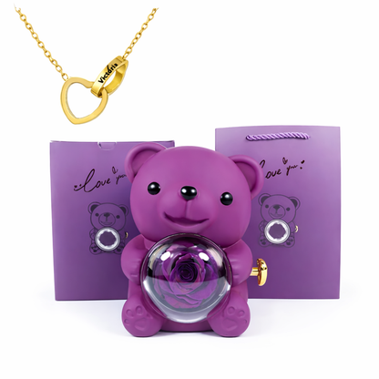 Eternal Rose Bear With Engraved Necklace