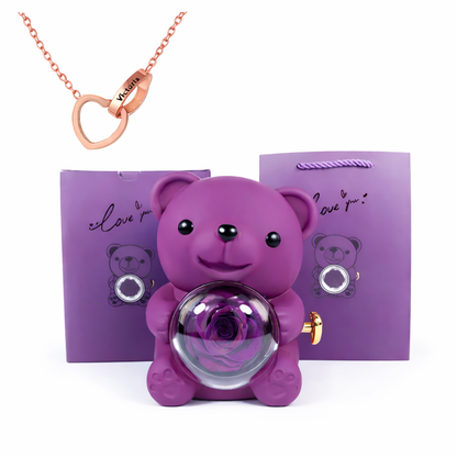 Eternal Rose Bear With Engraved Necklace