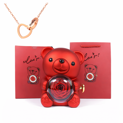 Eternal Rose Bear With Engraved Necklace