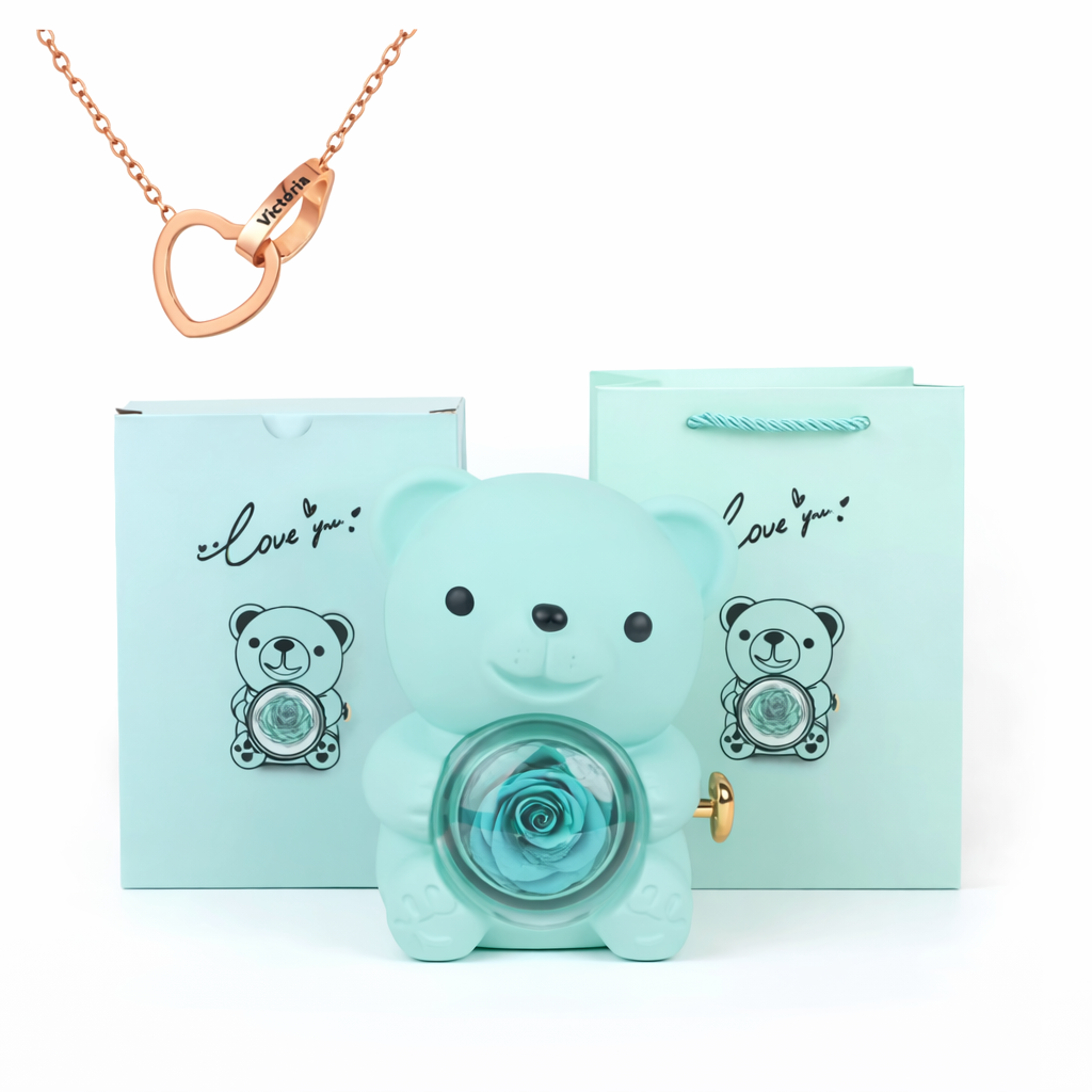 Eternal Rose Bear With Engraved Necklace