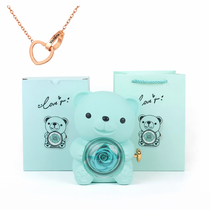 Eternal Rose Bear With Engraved Necklace