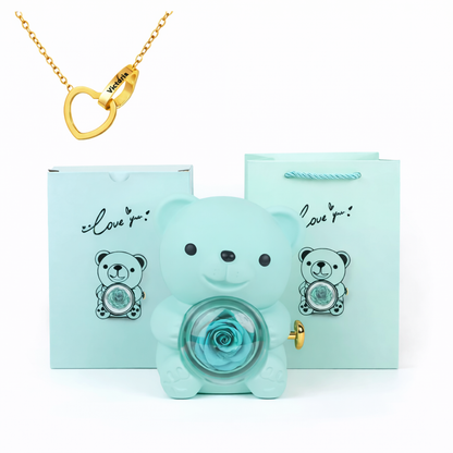 Eternal Rose Bear With Engraved Necklace