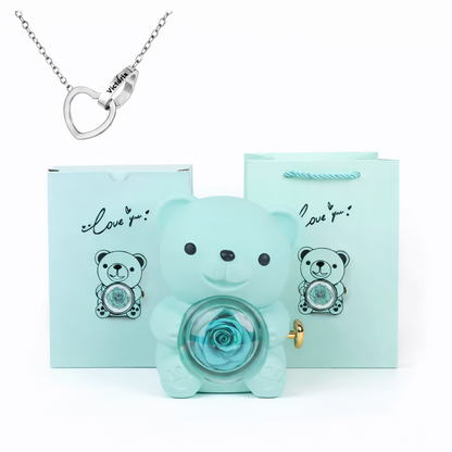 Eternal Rose Bear With Engraved Necklace