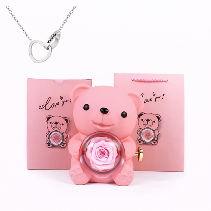 Eternal Rose Bear With Engraved Necklace