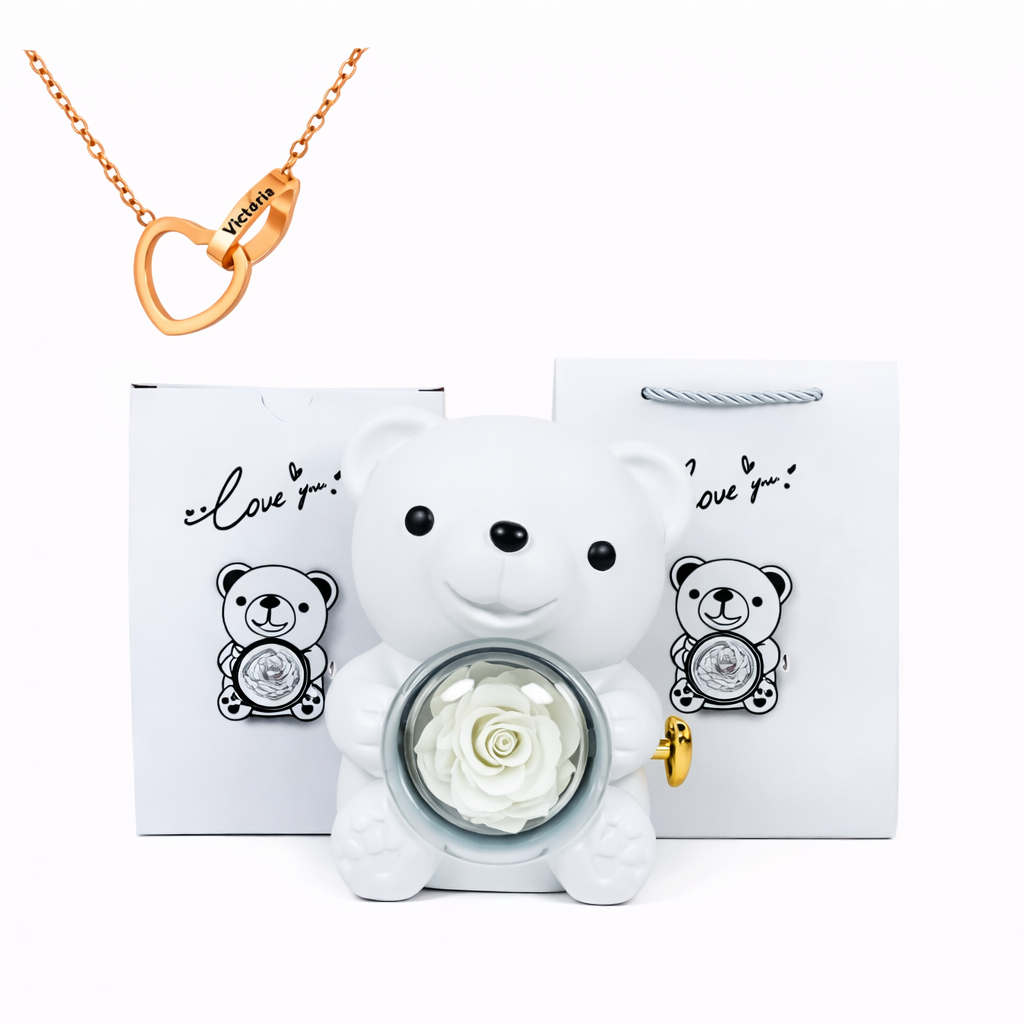 Eternal Rose Bear With Engraved Necklace