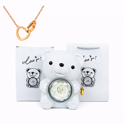Eternal Rose Bear With Engraved Necklace