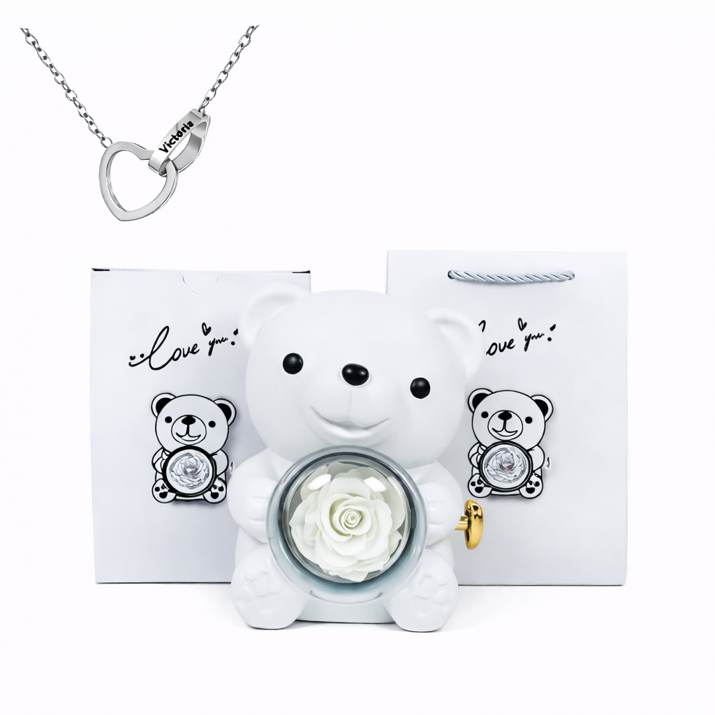 Eternal Rose Bear With Engraved Necklace