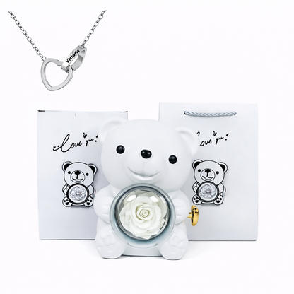 Eternal Rose Bear With Engraved Necklace