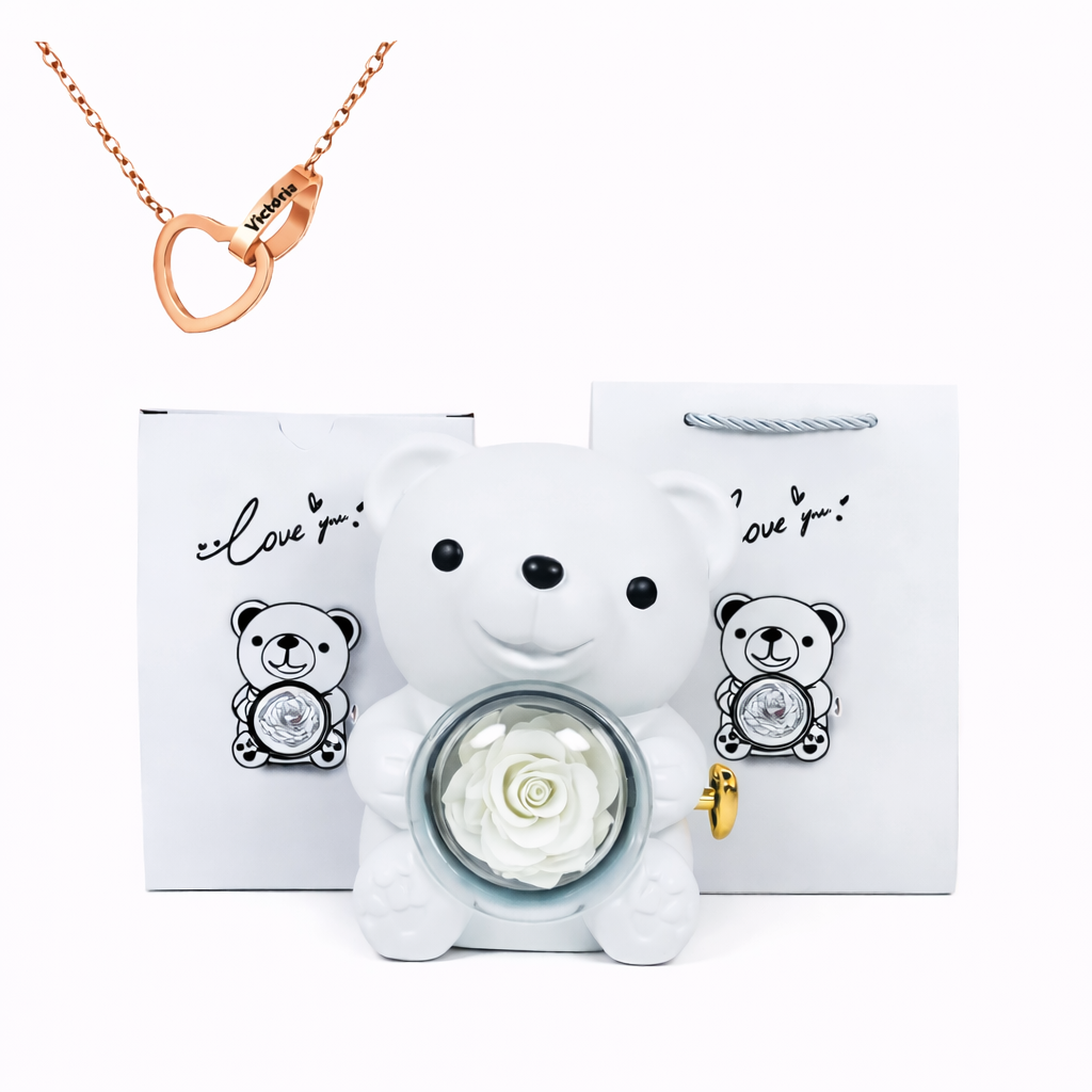 Eternal Rose Bear With Engraved Necklace