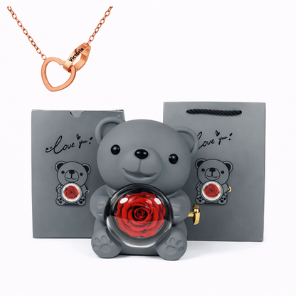 Eternal Rose Bear With Engraved Necklace